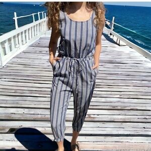 Anthropologie Drew Blue & White Striped Cotton Jumpsuit XS | Nautical Summer